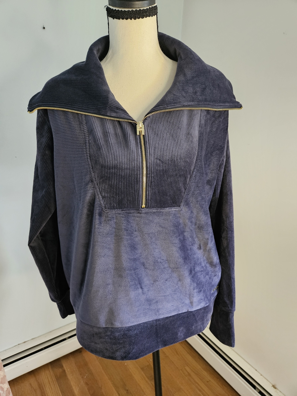 Women's Navy Corduroy Half-Zip Pullover Jacket#152